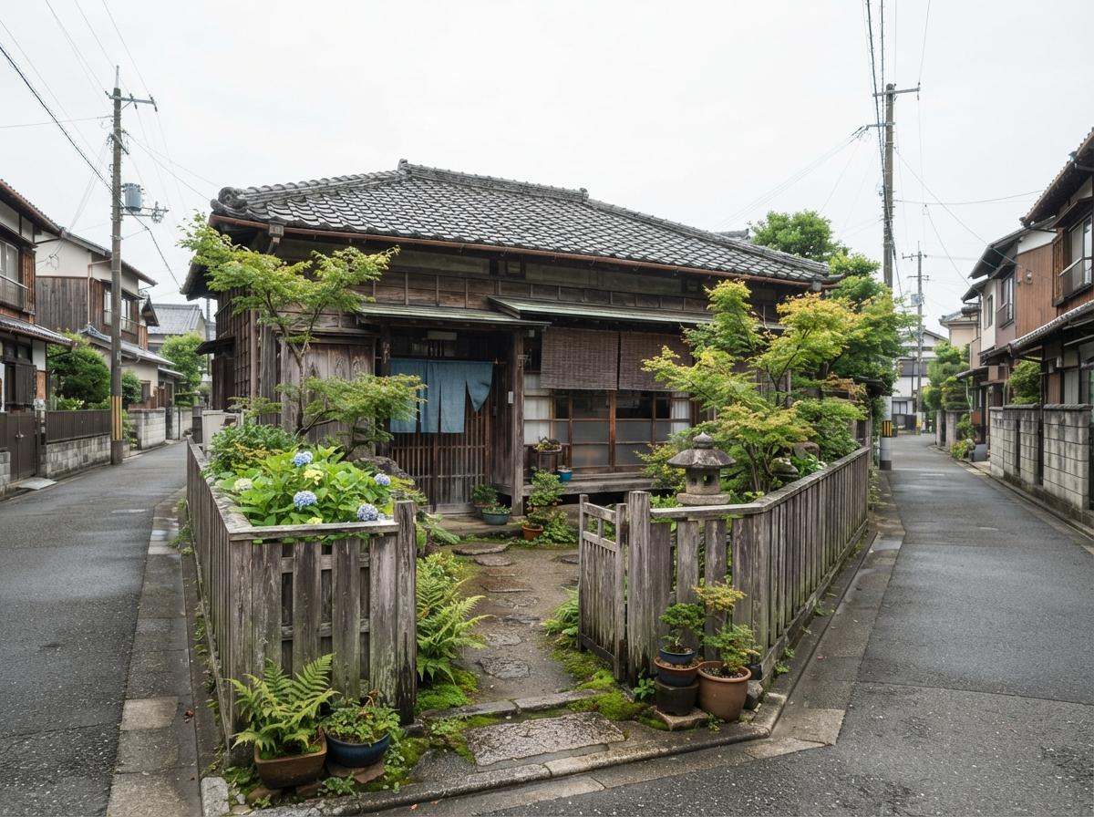 住宅街に建つ古い木造の平屋。借地の上に建つ家のイメージ