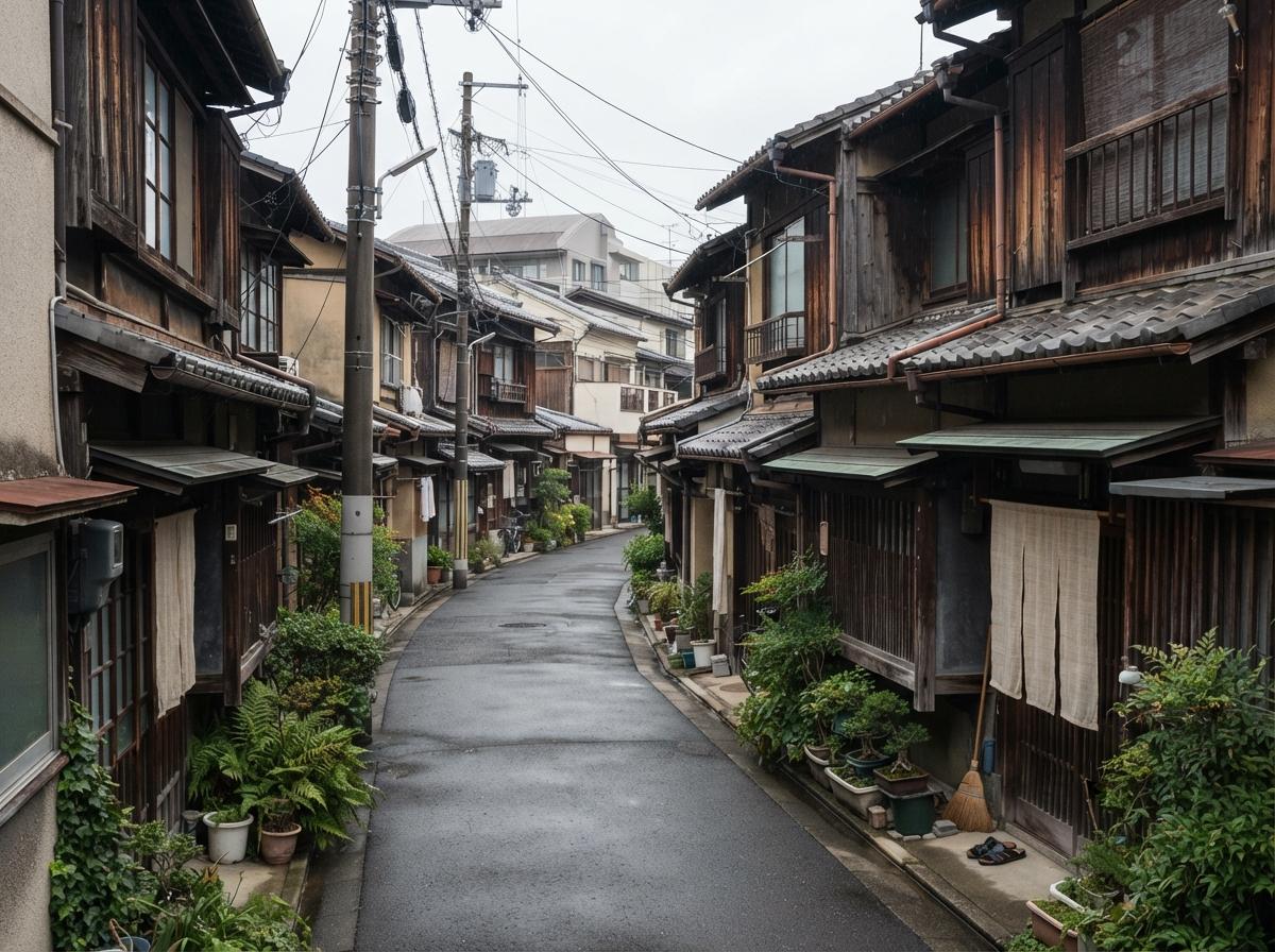 古い住宅が並ぶ、住宅街の通りのイメージ